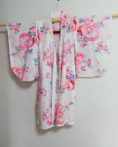 ◎☆　子供　女の子　白色　浴衣　オーダーメイド　和柄　レトロ　昭和　花柄　ピンク