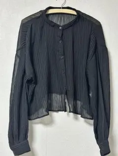 美品 シアーブラウス 黒 シフォン 透け感 春トップス