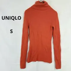 UNIQLO◇ユニクロ　メリノリブタートルネックセーター【S】オレンジ　秋冬