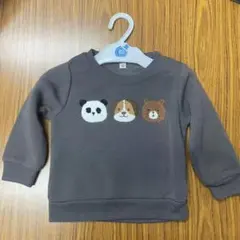 西松屋　裏起毛サガラアニマルトリオトレーナースウェットチャコールグレーサイズ80