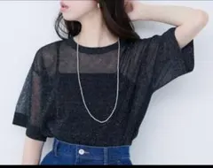 試着のみ　natural couture ラメシアートップス　黒のサムネイル