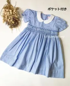 定番　水色　ポケット付き　スモッキング ワンピース　ファミリア　組曲　好き