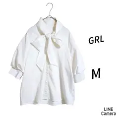 グレイル ☆ ホワイト ロングカフスリボンタイ ブラウス M