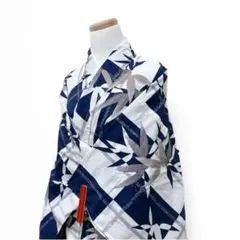 小紋　笹模様　変わり格子　モノトーン　着物　081t