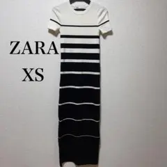 美品✨ZARAニットロングワンピース 半 袖タイト マキシ丈ボーダー柄