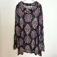 Chico's 【2】 長袖チュニック　総柄　大きいサイズ　ブラック　ペイズリー