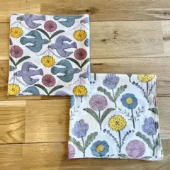 鹿児島睦 木版プリントハンカチ 2枚セット 廃盤 花 鳥 北欧