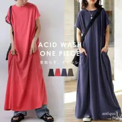 【送料無料！】アンティカ☆綿100 ゆったりTシャツワンピ 半袖（ネイビー）