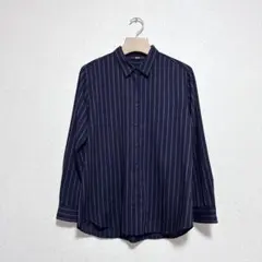 【UNIQLO】美品　ユニクロ　レーヨンブラウス　シャツ　ストライプ　ネイビーM