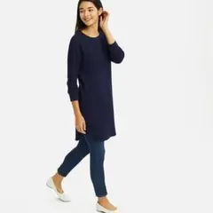 UNIQLO　ワッフルクルーネックワンピース 八分袖　新品タグ付　Lサイズ