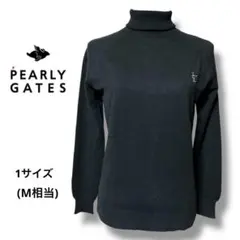 PEARLY GATES タートルネック　ニット1サイズ　刺繍ジャックバニー　黒