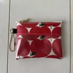 パスケース 10cmファスナー ラミネート りんご 赤 ハンドメイド
