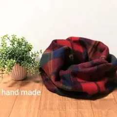 スヌード　マフラー　ネックウォーマー　ハンドメイド　レッド♡赤　チェック