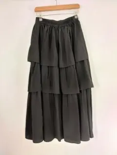 earth music&ecology ブラック 3層フレアロングスカート