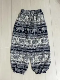 エスニック柄 ゾウ柄 サルエルパンツ ネイビー タイパンツ