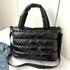 軽量 キルティングトートバック ブラック 大容量 肩掛け