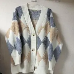 NICE CLAUP ダイヤモンド柄ニットカーディガン