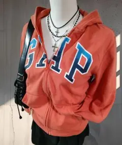 Y2K 00s GAP オレンジ ジップパーカー デカロゴ 短丈 ギャル