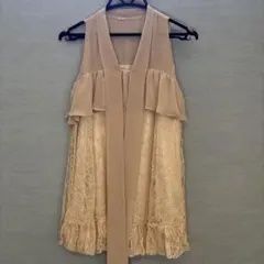 DURAS ベージュ フリル ノースリーブ ワンピース