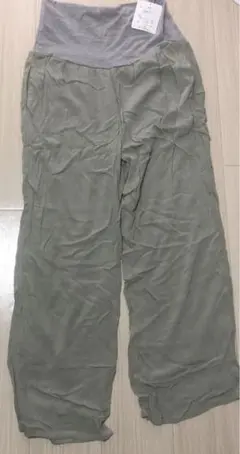 マタニティ ワイドパンツ グレーとカーキ