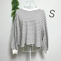 ウィゴー・S 長袖 Tシャツ ライトブラウンホワイト 綿100% ゆったり