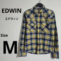 『EDWIN』ネルシャツ 【M】チェック柄 長袖 コットン混 フルボタン