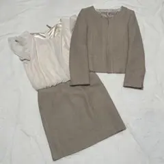 ナチュラルビューティーベーシック　ワンピース　セットアップ　ツイード　ノーカラー