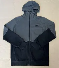 【adidas】 アディダス フルジップパーカー フード付き 黒 グレー