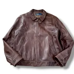 90s ポロラルフローレン スイングトップ レザージャケット ブラウン L 刺繍