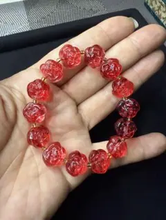 赤い花形模造クリスタルブレスレット