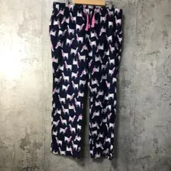 Y5518古着　柄パンツ　パジャマパンツ　紺　ネイビー　アニマル　総柄　可愛い