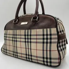 良品 BURBERRY ハンドバッグ キャンバス ブラウン ノバチェック