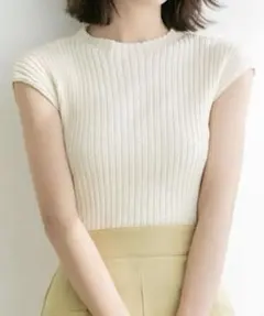【未使用】SAISON DE PAPILLON フレンチスリーブリブ切替ニット