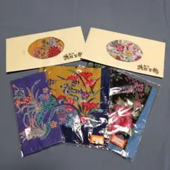 ハンカチセット 紫色と黄色の花柄　沖縄　紅型　５枚セット