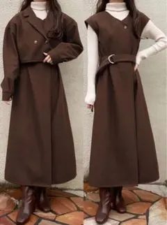 GRLフェイクウール3Wayショート丈ジャケットXワンピースセット[tg570]