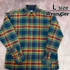 Wrangler　ウエスタンシャツ　長袖　L　チェック柄　グリーン　レッド　古着