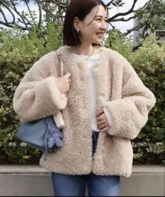 コート アウター ノーカラーフェイクファーコート レディース