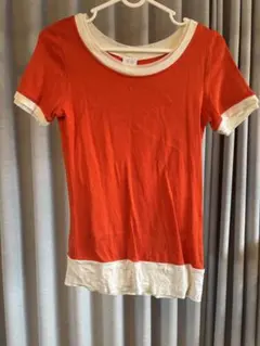 オレンジ ラウンドネック Tシャツ 半袖