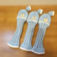 11/27まで　水色ニットボール型ヘッドカバー3個セット