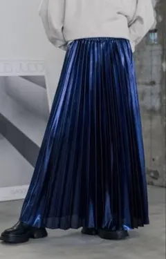 JEANASISジーナ グリッター プリーツマキシスカート ネイビー メタリック