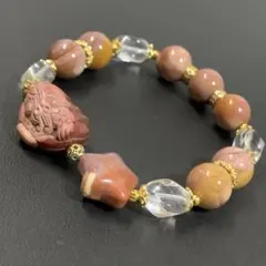 ピンクアラシャン瑪瑙の人魚さんとお星さまのブレスレット 内径16cm