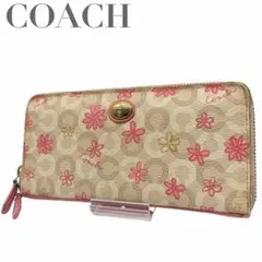 COACH コーチ 長財布 花柄 8.124 シグネチャー ピンク レディース