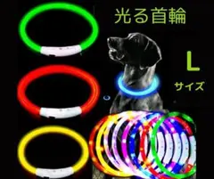 光る首輪 LED USB　充電 犬 ドッグ 夜 散歩 70cm 虹色 レインボー