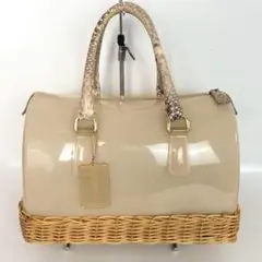 FURLA フルラ キャンディバッグ ハンドバッグ ベージュ かご風デザイン