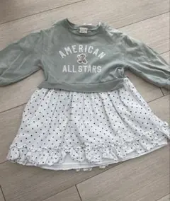 petit main グリーン ドット柄 ワンピース　くま