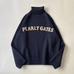 【美品】パーリーゲイツ　ウール　タートルネックニット　ネイビー　日本製　ロゴ