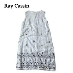 Ray Cassin 麻100％リネンワンピース刺繍 ノースリーブ白ナチュラル夏のサムネイル