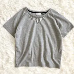 イーハイフンワールドギャラリー 半袖Tシャツ ビジュー F グレー 綿混のサムネイル