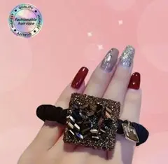 ビーズ装飾 ブラウンヘアゴム