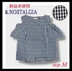 新品 ノスタルジア 夏 ギンガムチェック オープンショルダー カットソー 黒 白のサムネイル